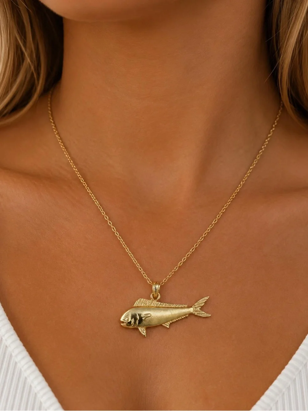 Gold Fish Pendant Necklace